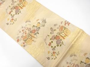 山並に御所車・花模様織り出し　袋帯